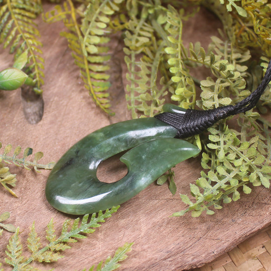 Hei Matau or Fish Hook carved from Hapopo Pounamu - NZ Greenstone