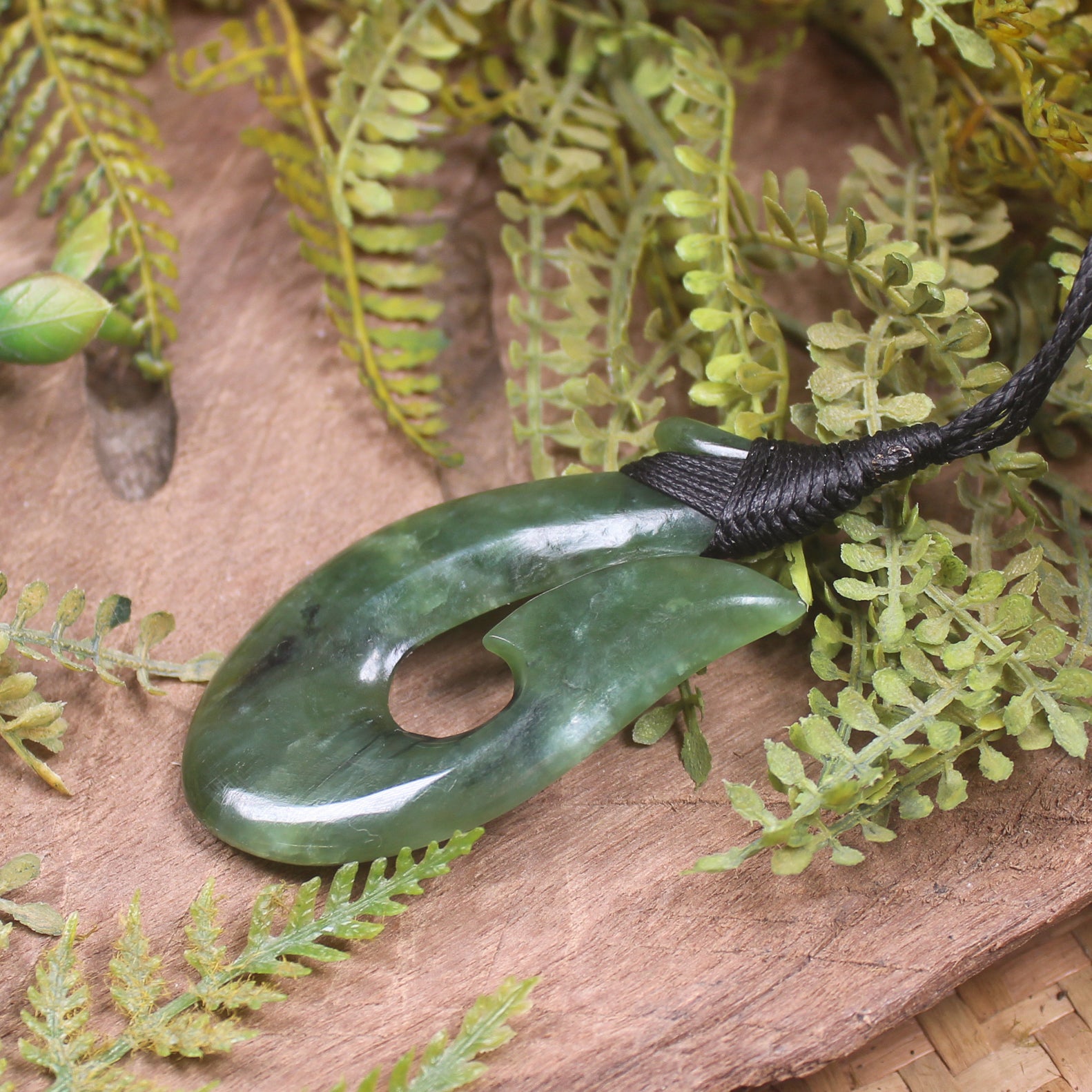 Hei Matau or Fish Hook carved from Hapopo Pounamu - NZ Greenstone