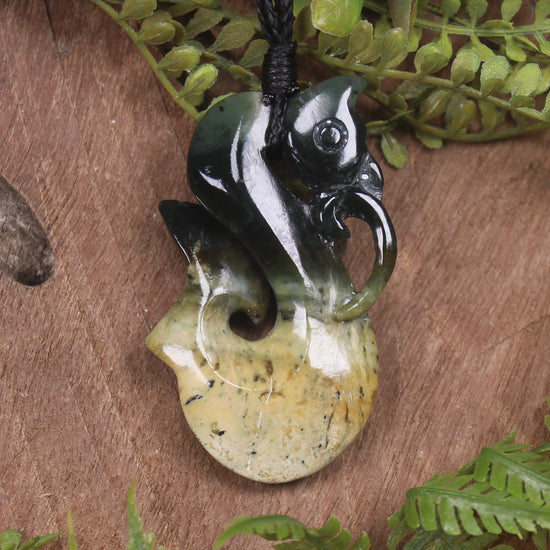 Manaia carved from Flower Jade Pounamu - NZ Greenstone