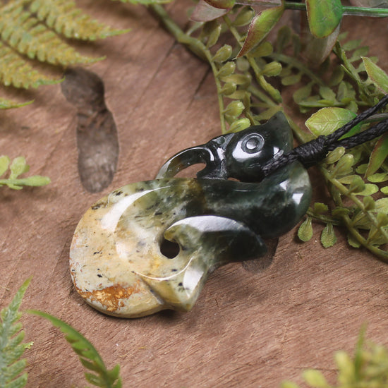 Manaia carved from Flower Jade Pounamu - NZ Greenstone