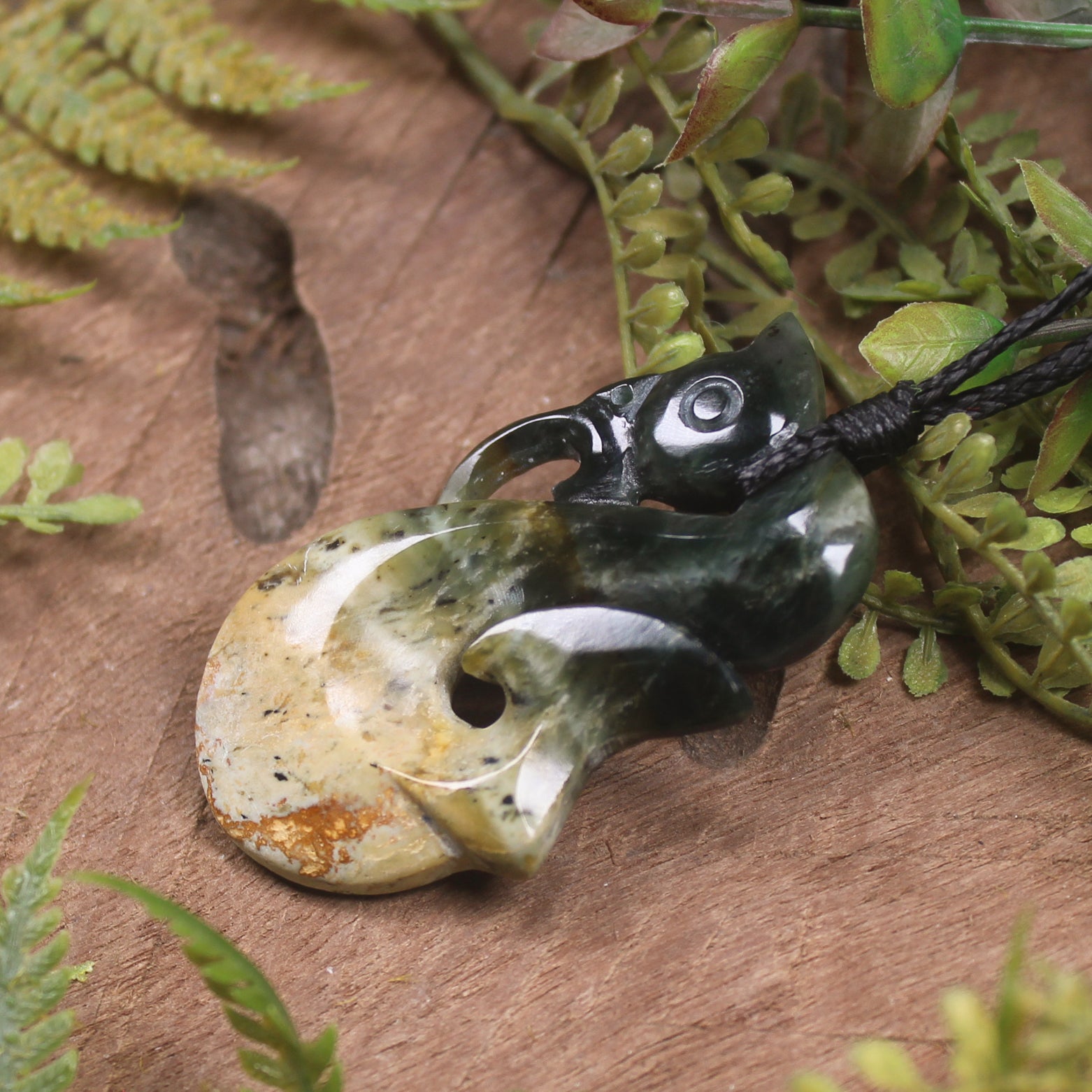 Manaia carved from Flower Jade Pounamu - NZ Greenstone
