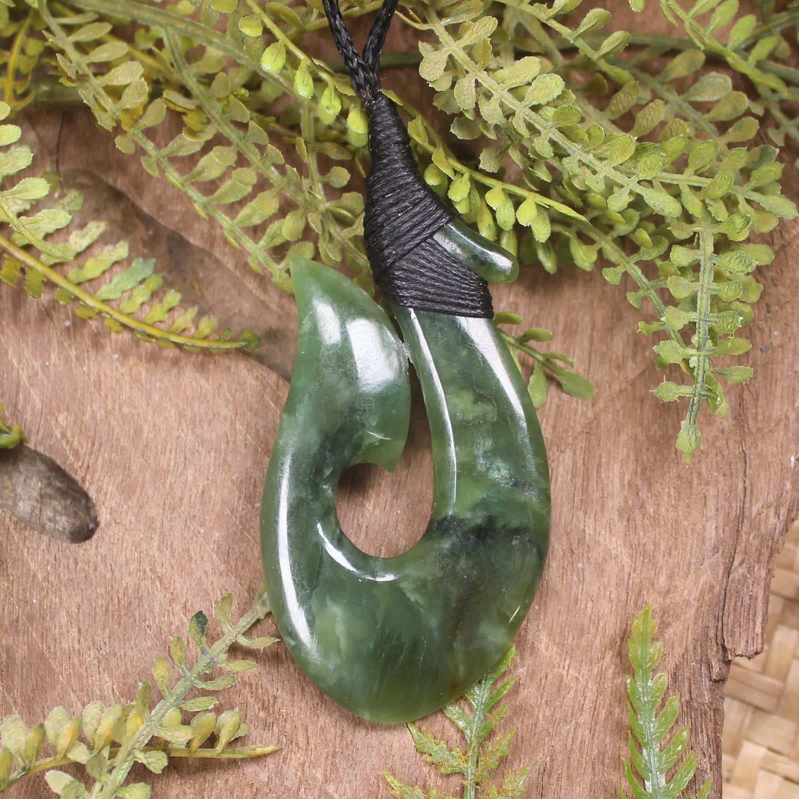Hei Matau or Fish Hook carved from Hapopo Pounamu - NZ Greenstone