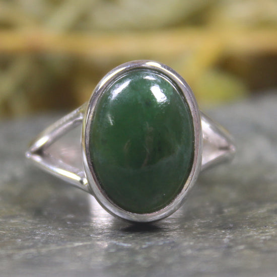 Sterling Silver Kawakawa Pounamu Ring - NZ Greenstone
