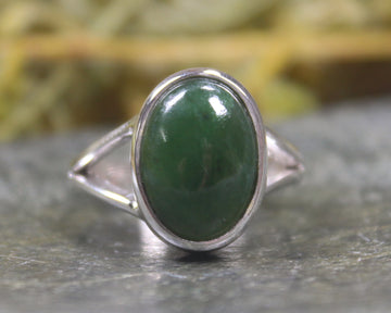 Sterling Silver Kawakawa Pounamu Ring - NZ Greenstone