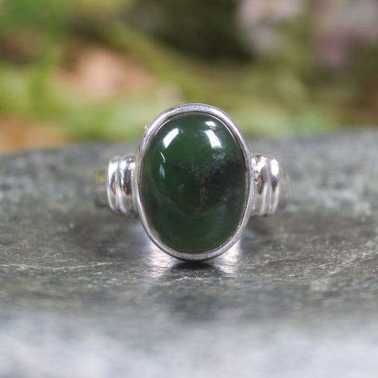 Sterling Silver Rimu Pounamu Ring - NZ Greenstone