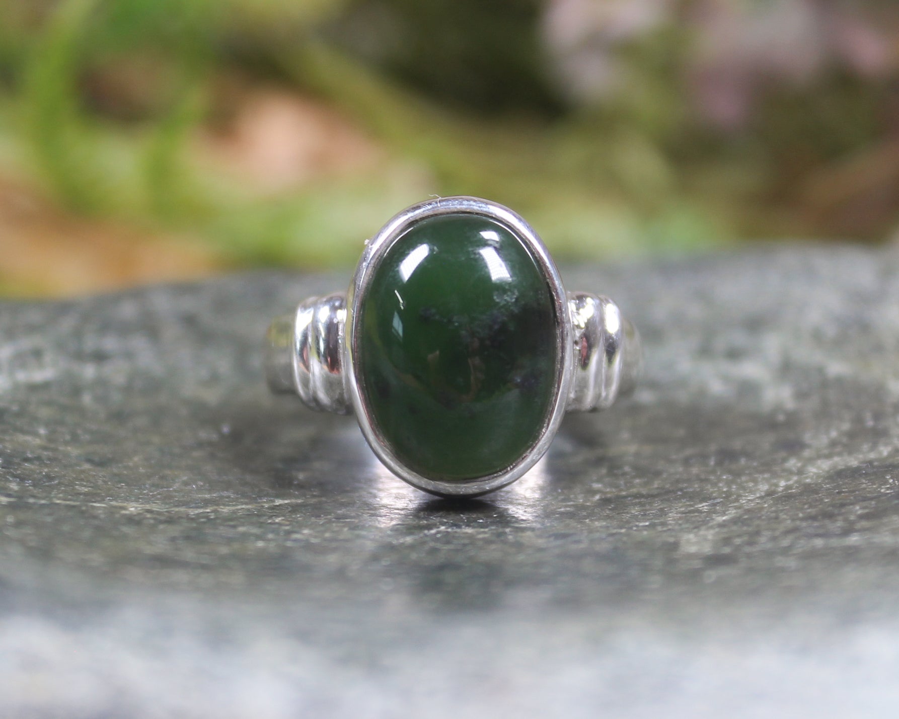 Sterling Silver Rimu Pounamu Ring - NZ Greenstone