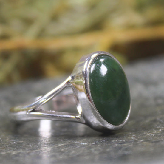 Sterling Silver Kawakawa Pounamu Ring - NZ Greenstone