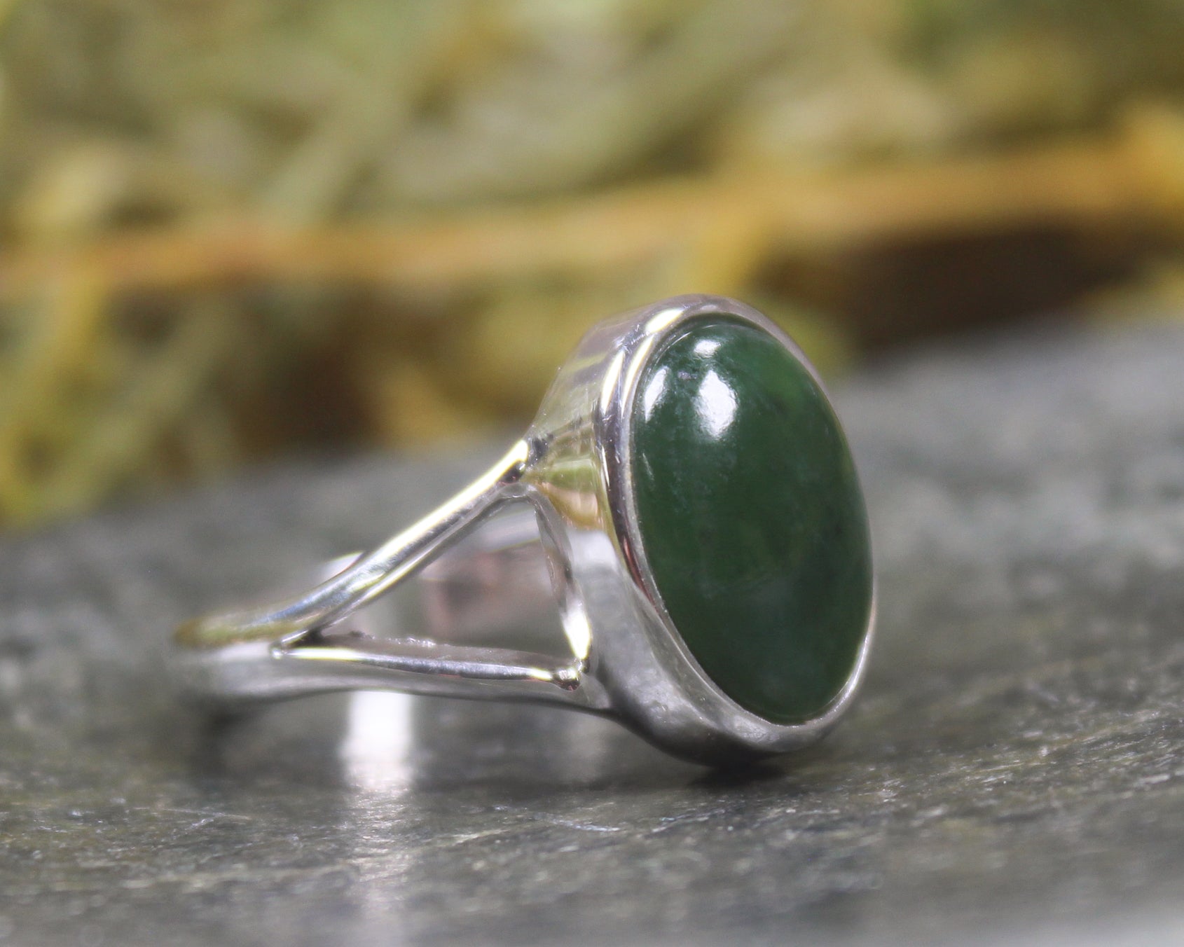Sterling Silver Kawakawa Pounamu Ring - NZ Greenstone