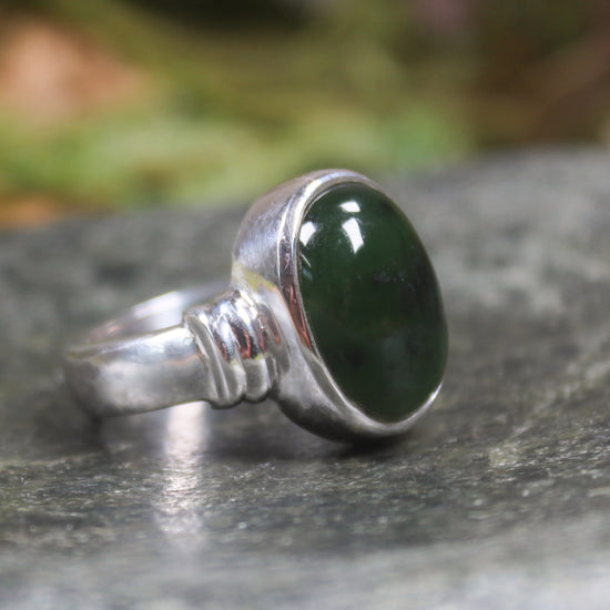 Sterling Silver Rimu Pounamu Ring - NZ Greenstone