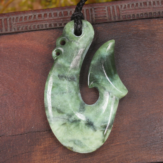 Hei Matau or Fish Hook carved from Kawakawa Pounamu - NZ Greenstone