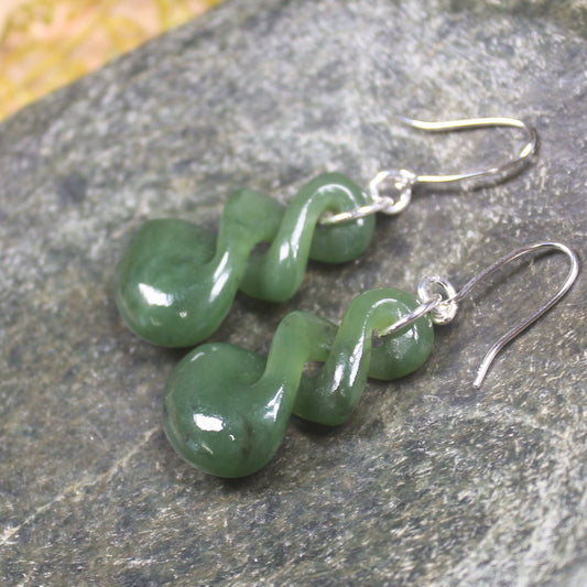 Twist Earrings carved from Hapopo Pounamu - NZ Greenstone