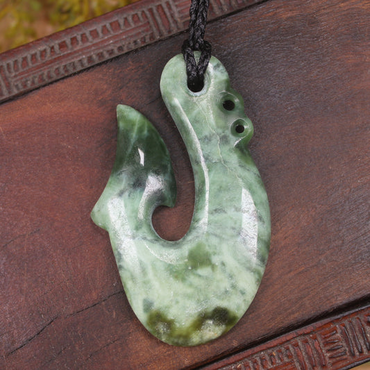 Hei Matau or Fish Hook carved from Kawakawa Pounamu - NZ Greenstone