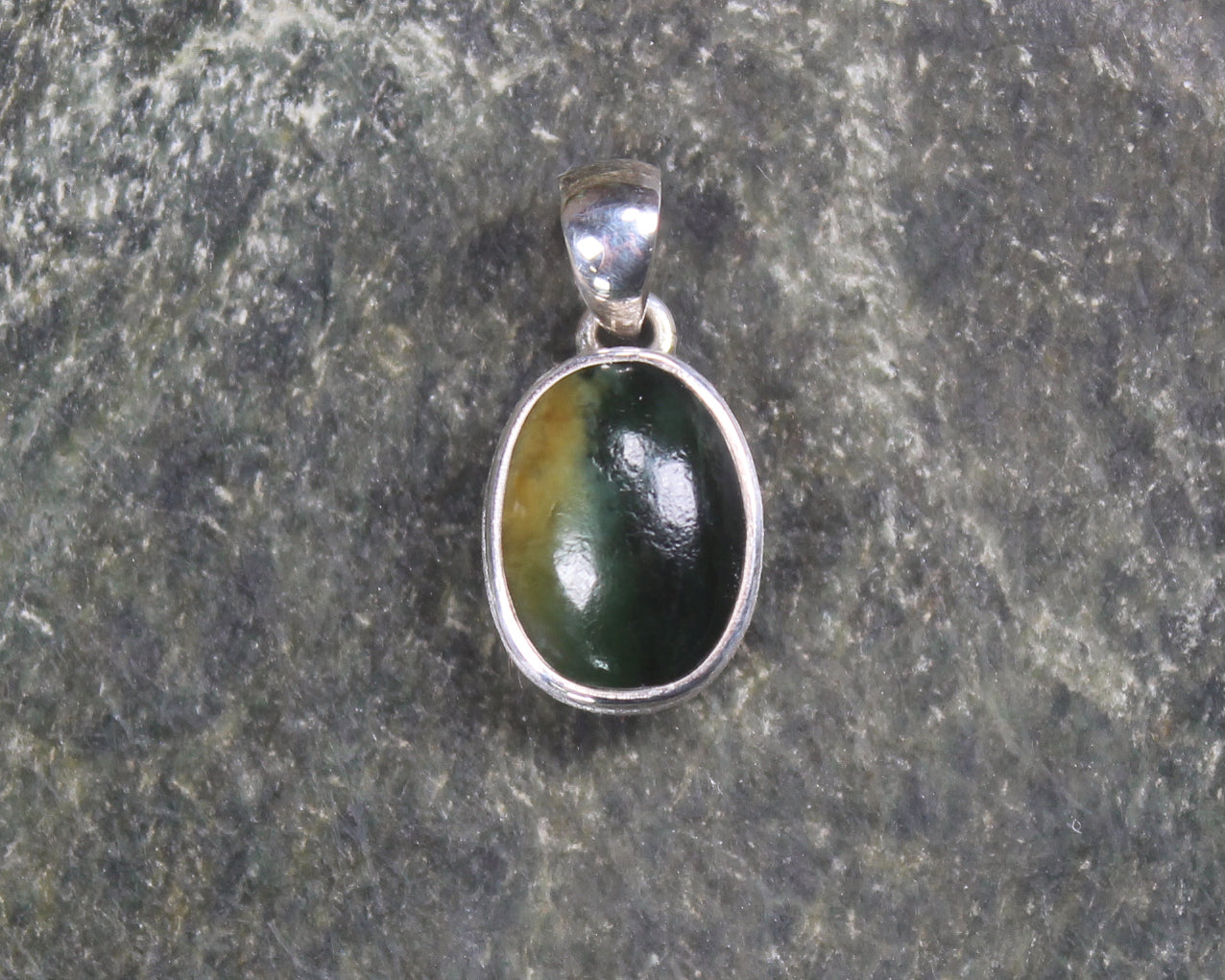 Sterling Silver Greenstone Pendant carved from Flower Jade Pounamu - NZ Greenstone