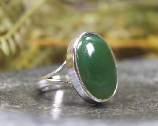 Sterling Silver Hapopo Pounamu Ring - NZ Greenstone