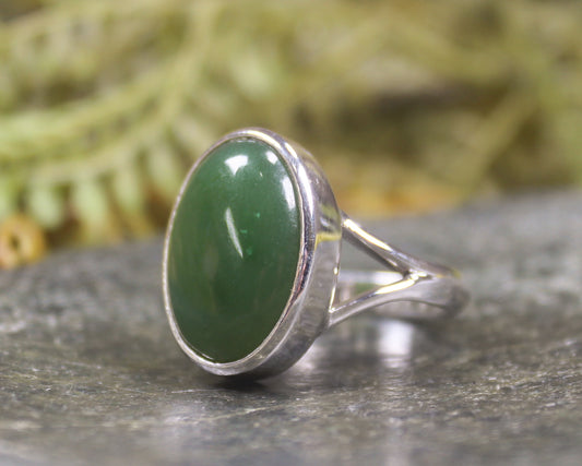 NZ Greenstone Sterling Silver Ring S8 (BM234) Hapopo Pounamu