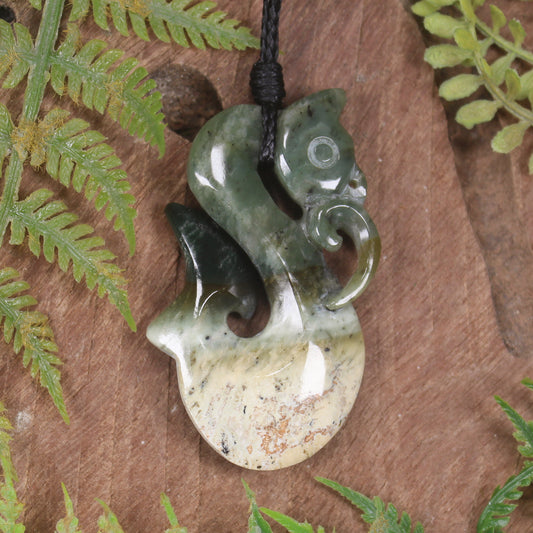 Manaia carved from Flower Jade Pounamu - NZ Greenstone