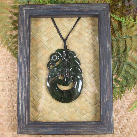 Framed Rimu Pounamu Manaia Pendant - NZ Greenstone