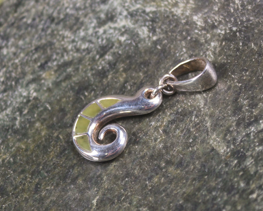 Sterling Silver Hei Matau or Fishhook pendant with Hapopo Pounamu - NZ Greenstone