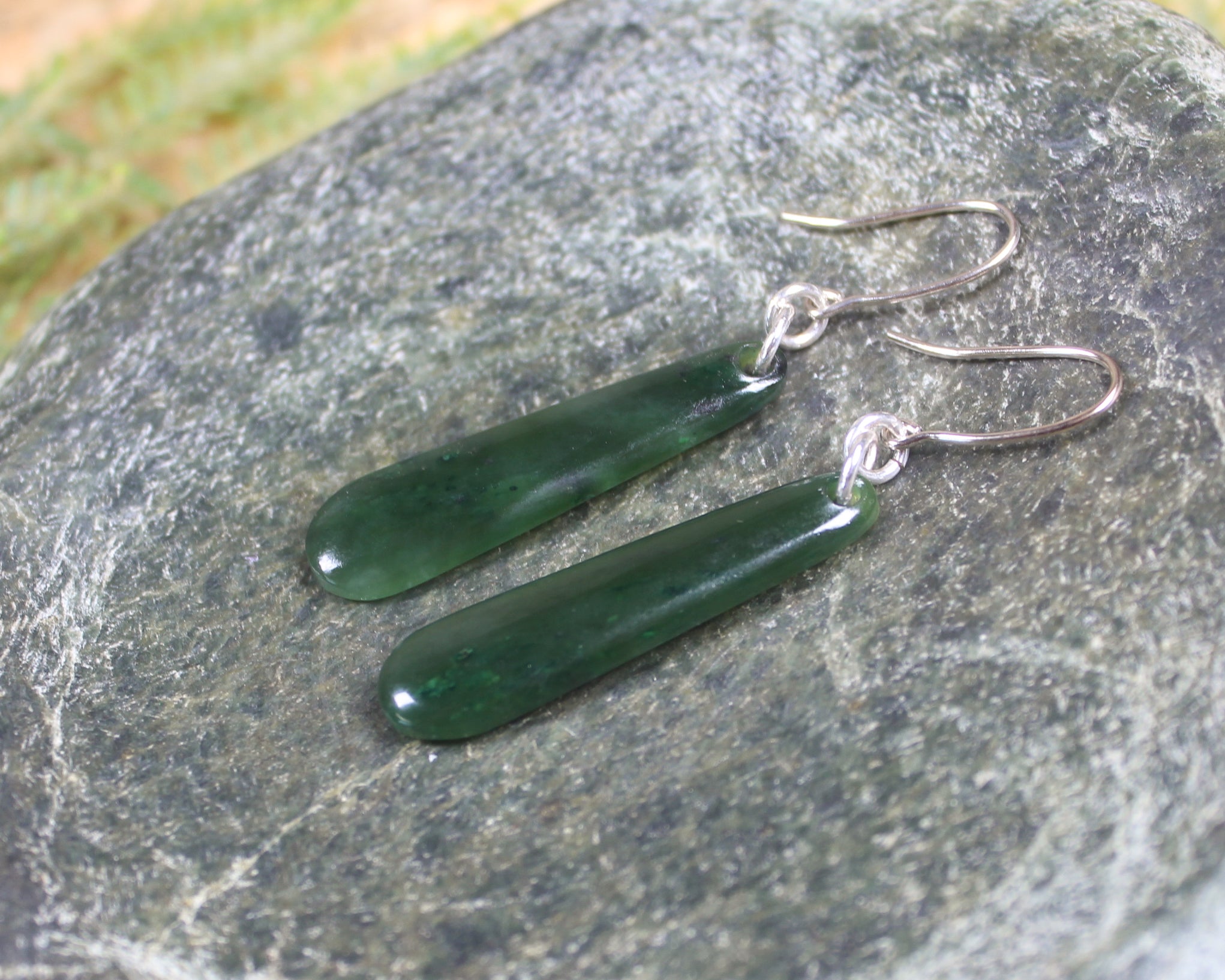 Roimata or Teardrop earrings carved from Rimu Pounamu - NZ Greenstone