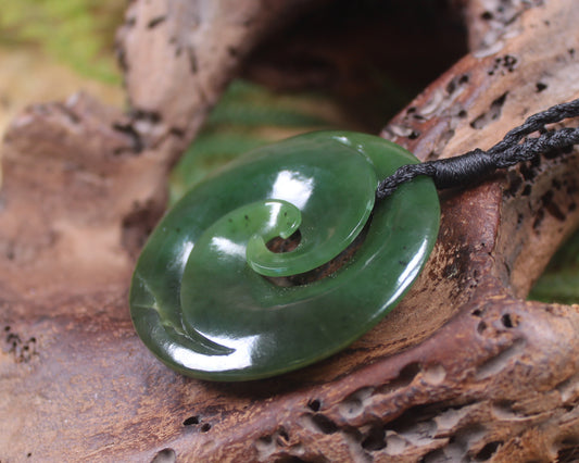 Koru pendant carved from Kawakawa Pounamu - NZ Greenstone