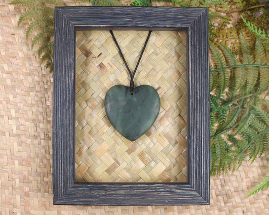 NZ Greenstone Framed Heart Pendant (BE239) Hapopo Pounamu