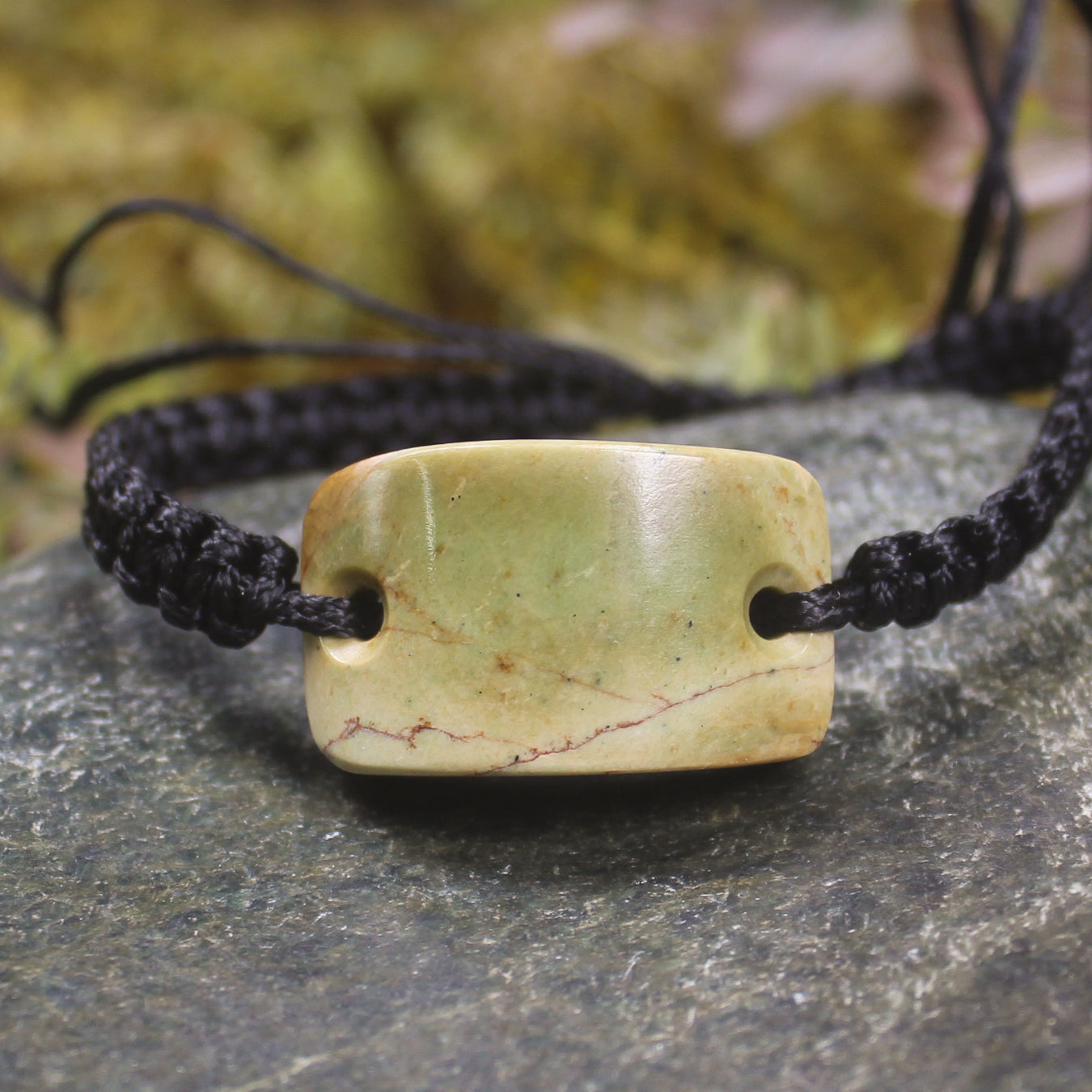 Adjustable cord bracelet with  Flower Jade Pounamu