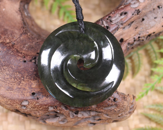 Koru carved from Rimu Pounamu - NZ Greenstone