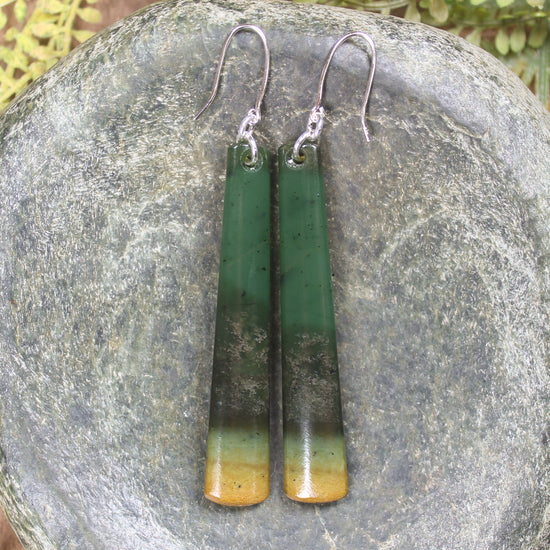 Roimata or Teardrop earrings carved from Flower Jade Pounamu - NZ Greenstone