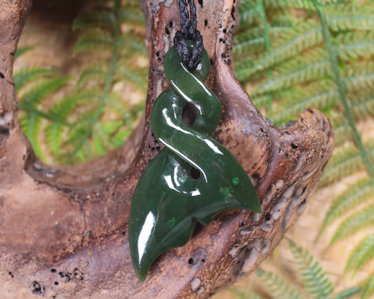 Whale Tail carved from Kawakawa Pounamu - NZ Greenstone