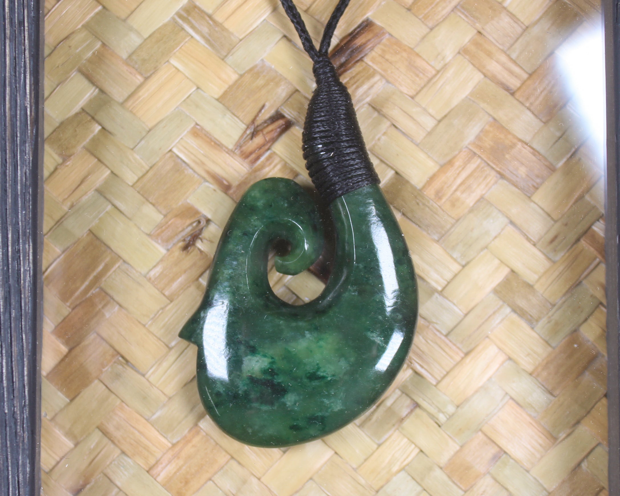 Framed Kawakawa Pounamu Matau - NZ Greenstone