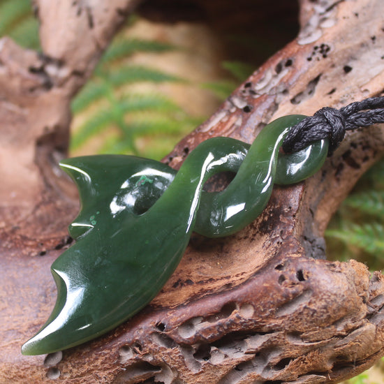 Whale Tail carved from Kawakawa Pounamu - NZ Greenstone