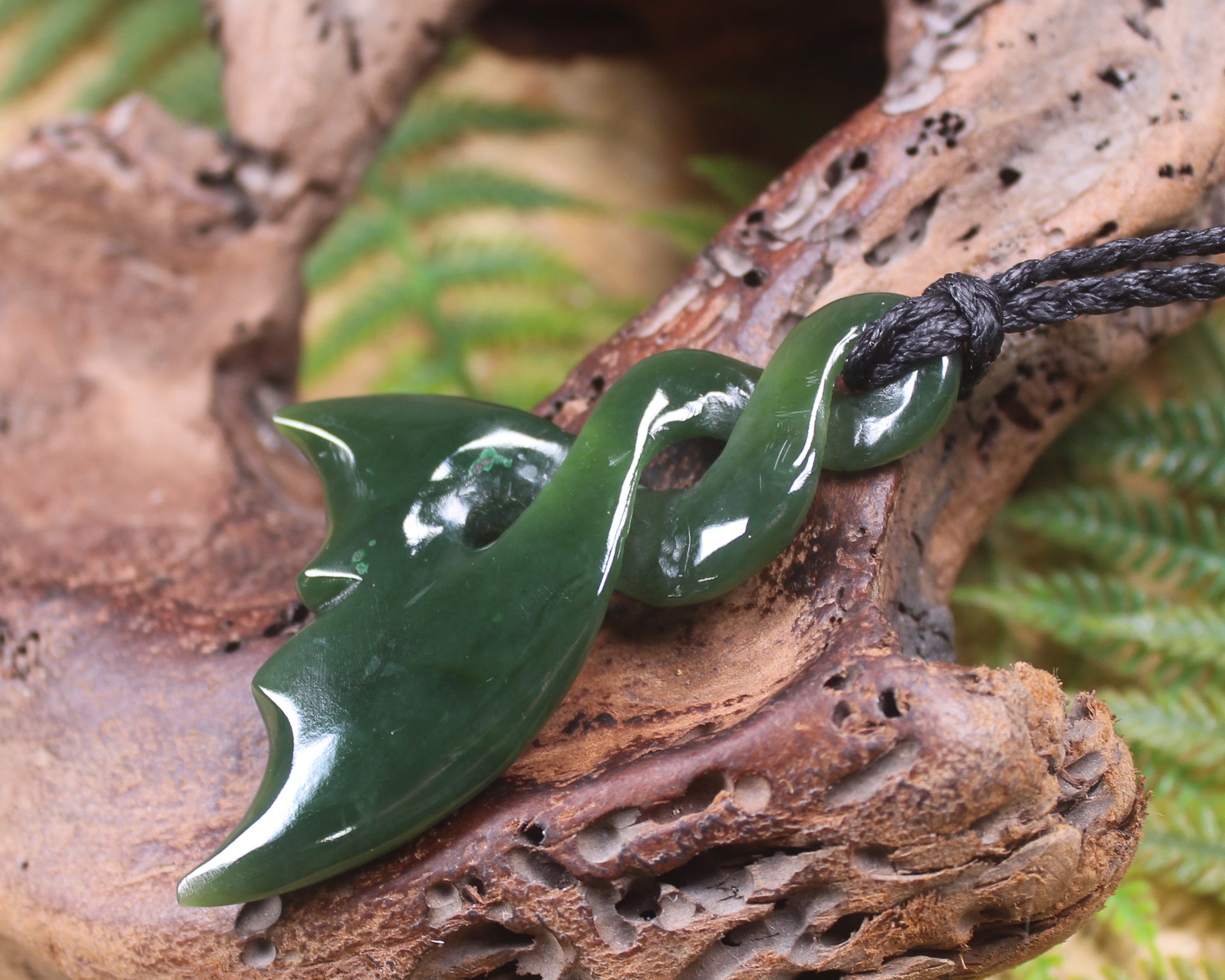 Whale Tail carved from Kawakawa Pounamu - NZ Greenstone