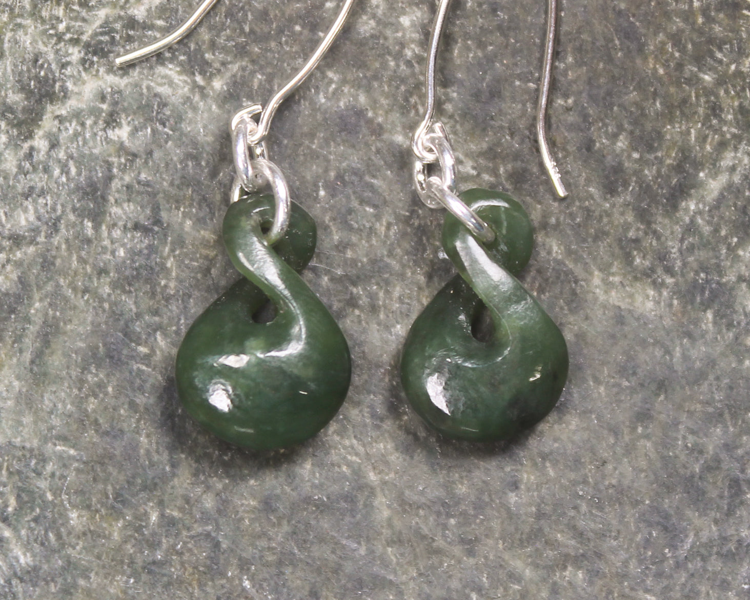 Twist Earrings carved from Kawakawa Pounamu - NZ Greenstone