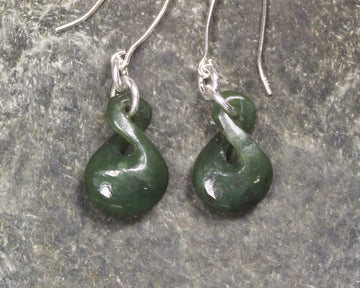 Twist Earrings carved from Kawakawa Pounamu - NZ Greenstone