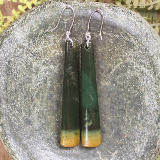 Roimata or Teardrop earrings carved from Flower Jade Pounamu - NZ Greenstone