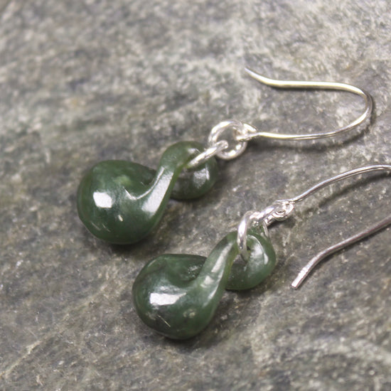Twist Earrings carved from Kawakawa Pounamu - NZ Greenstone