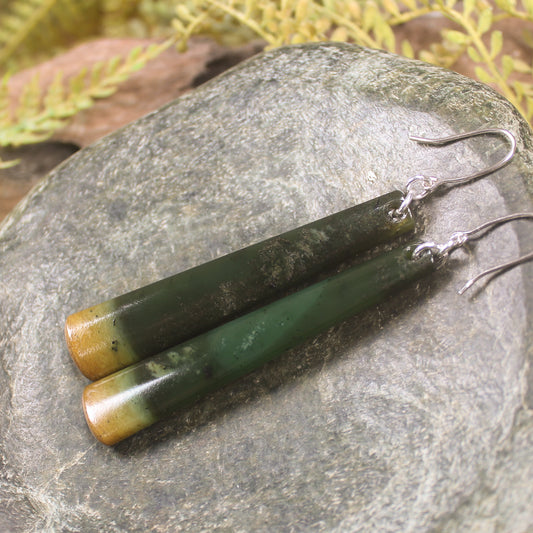 Roimata or Teardrop earrings carved from Flower Jade Pounamu - NZ Greenstone