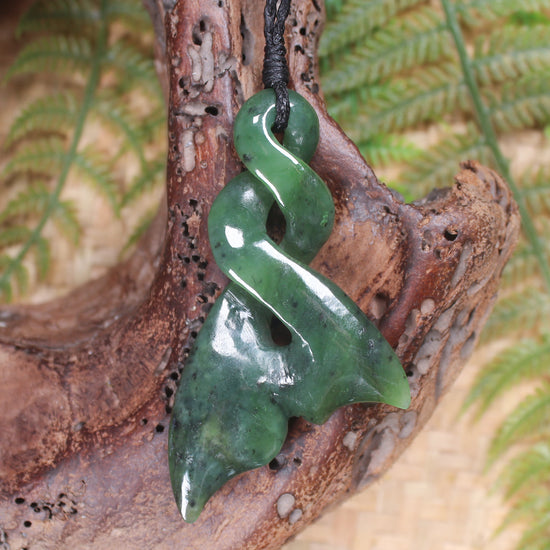 Whale tail carved from Hapopo Pounamu - NZ Greenstone