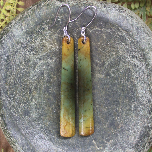 Roimata or Teardrop earrings carved from Flower Jade Pounamu - NZ Greenstone