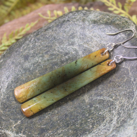 Roimata or Teardrop earrings carved from Flower Jade Pounamu - NZ Greenstone