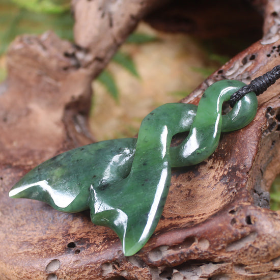 Whale tail carved from Hapopo Pounamu - NZ Greenstone