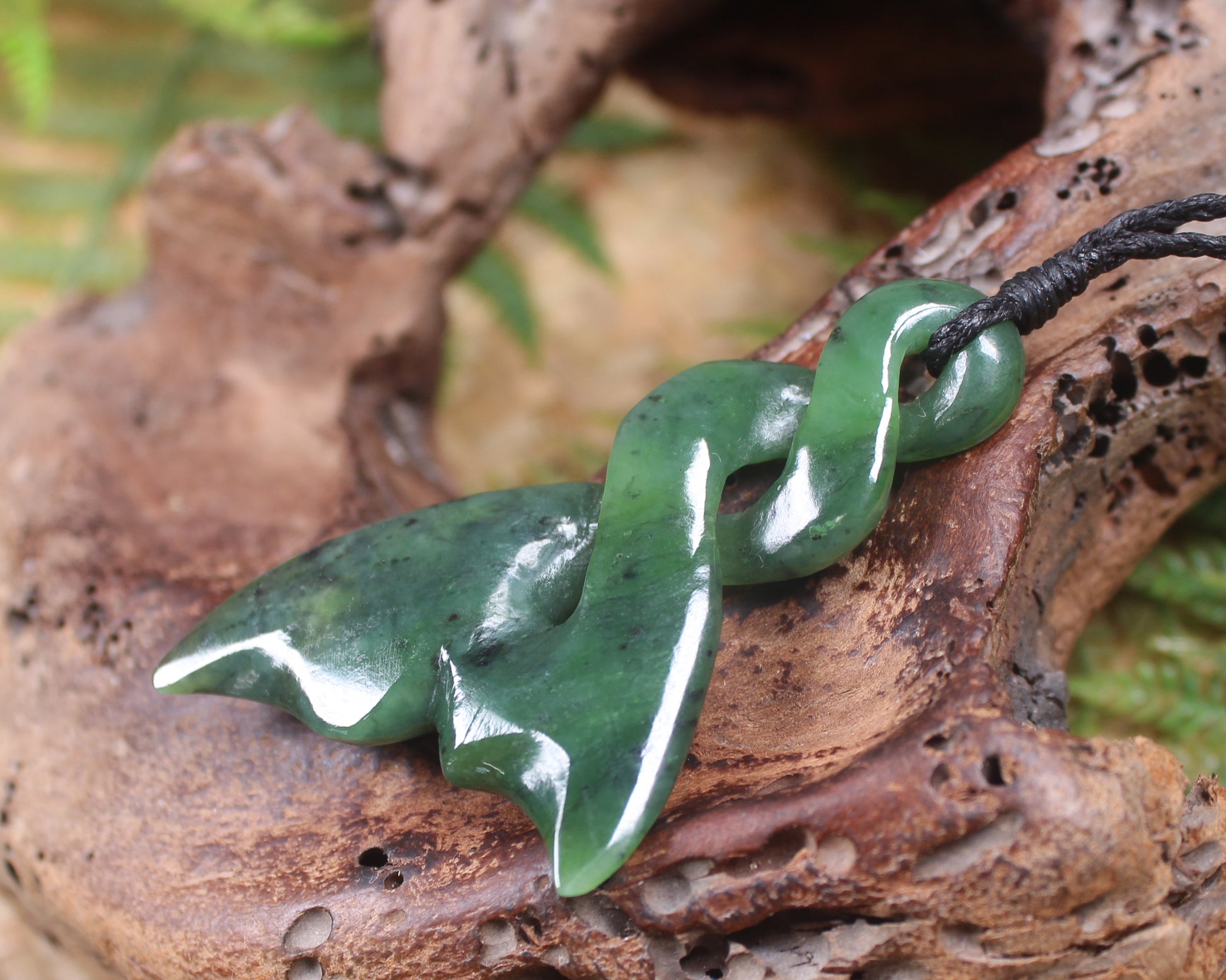 Whale tail carved from Hapopo Pounamu - NZ Greenstone