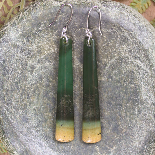 Roimata or Teardrop earrings carved from Flower Jade Pounamu - NZ Greenstone