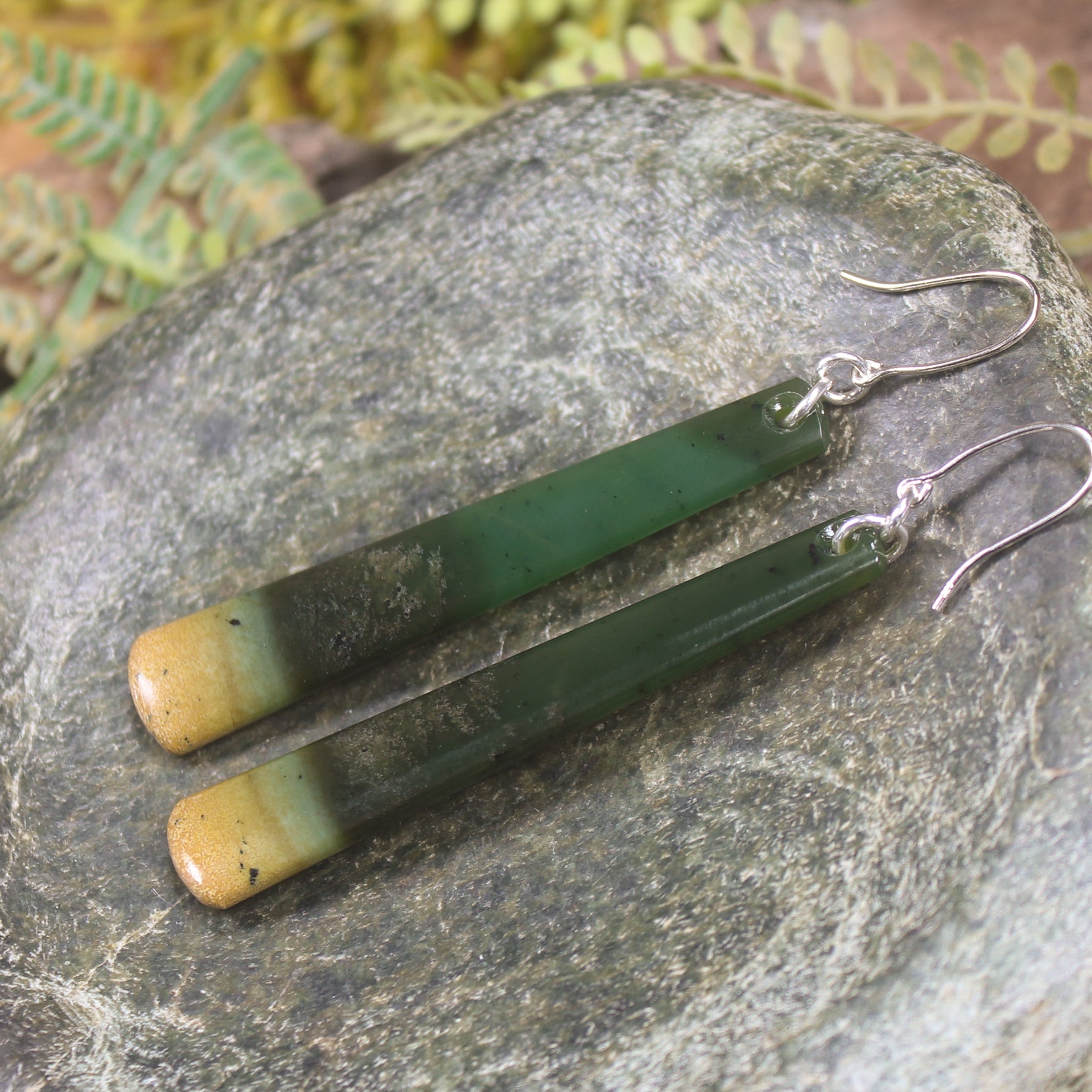 Roimata or Teardrop earrings carved from Flower Jade Pounamu - NZ Greenstone