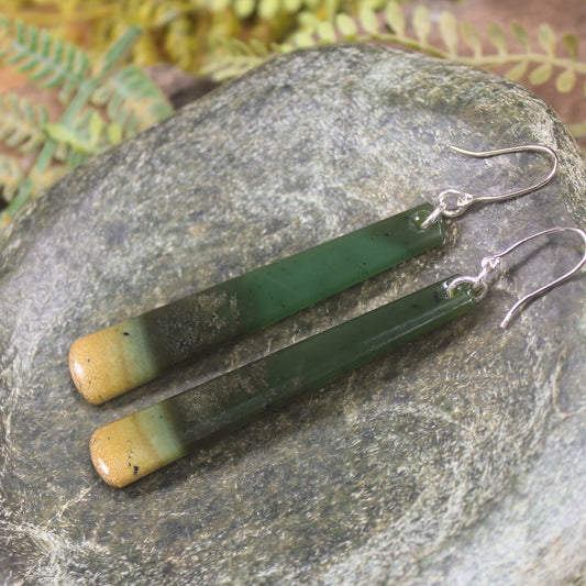 Roimata or Teardrop earrings carved from Flower Jade Pounamu - NZ Greenstone