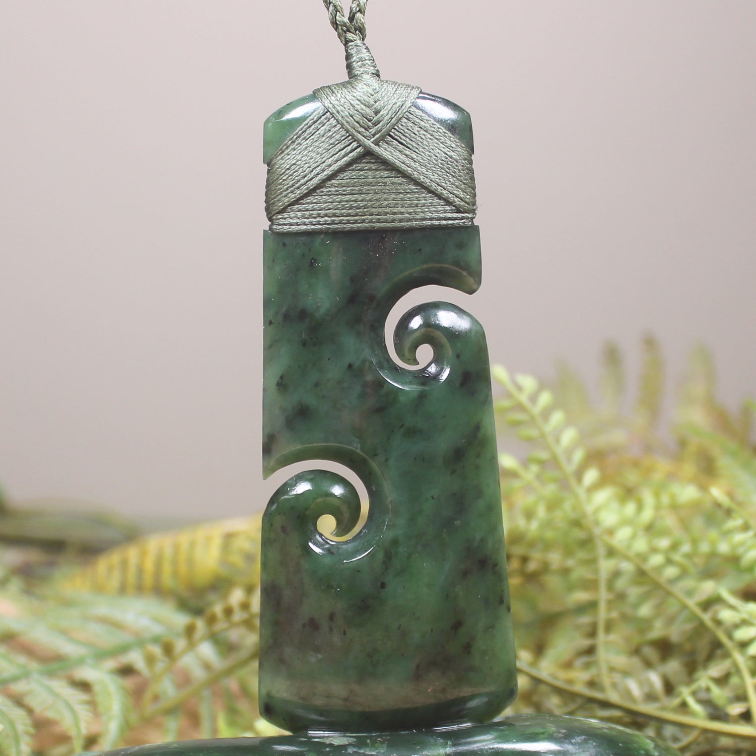 Toki with Koru sculpture carved from Rimu Pounamu - NZ Greenstone