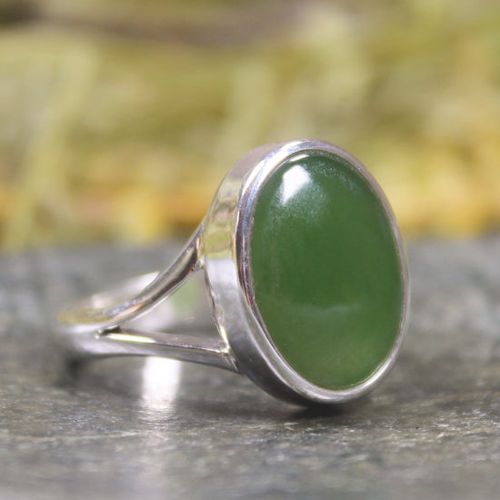 Sterling Silver Hapopo Pounamu Ring - NZ Greenstone