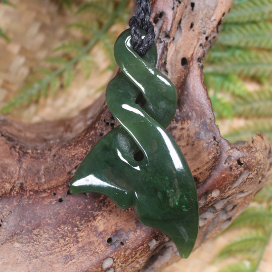 Whale Tail carved from Kawakawa Pounamu - NZ Greenstone