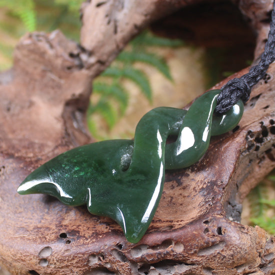 Whale Tail carved from Kawakawa Pounamu - NZ Greenstone