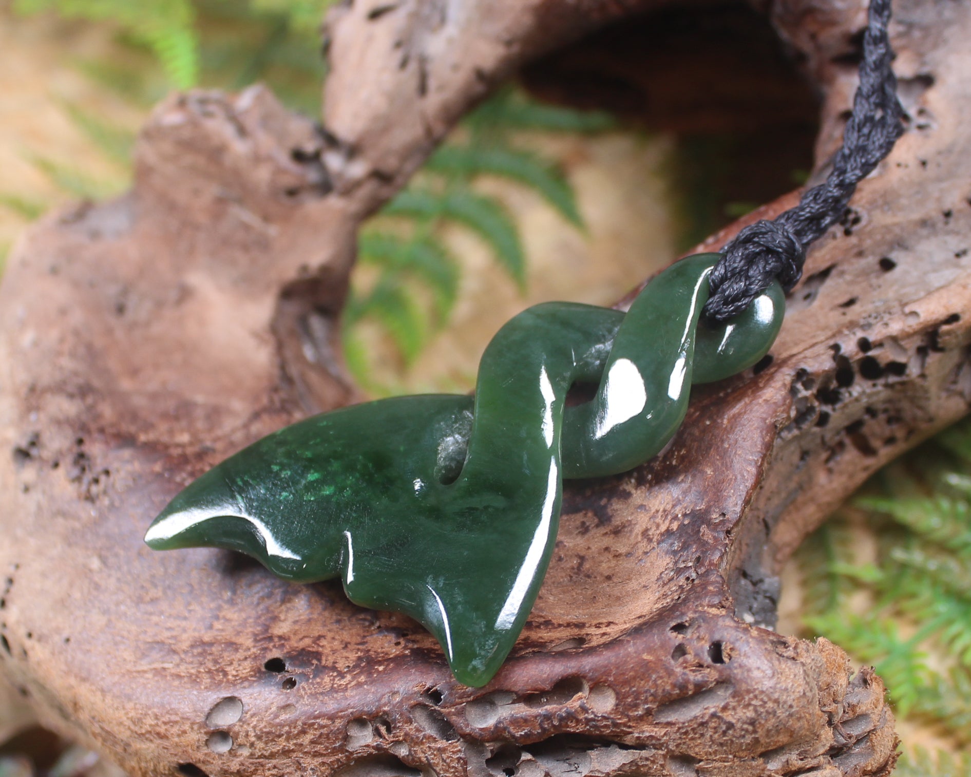 Whale Tail carved from Kawakawa Pounamu - NZ Greenstone